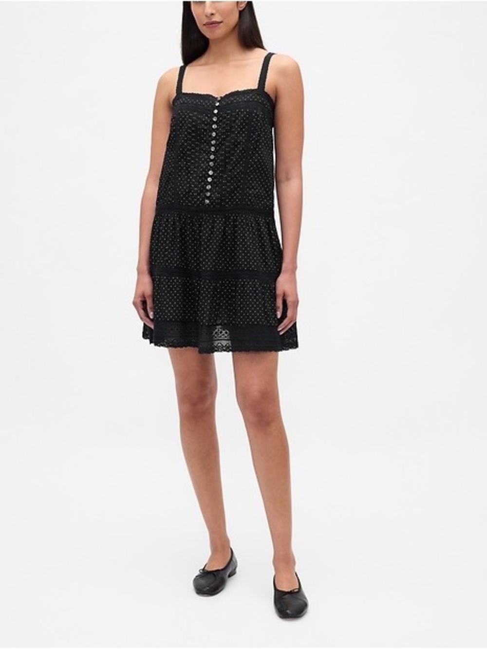 NWT - GAP Lace-Trim Drop-Waist Mini Dress in Black Polka Dots - Size XXL